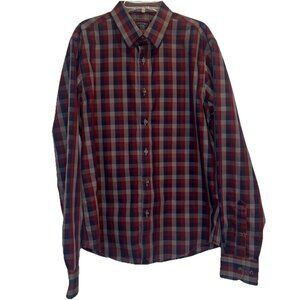 UNTUCKit Mens Blue Red Gray Plaid Wrinkle Free Button Up Cotton Shirt Sz M